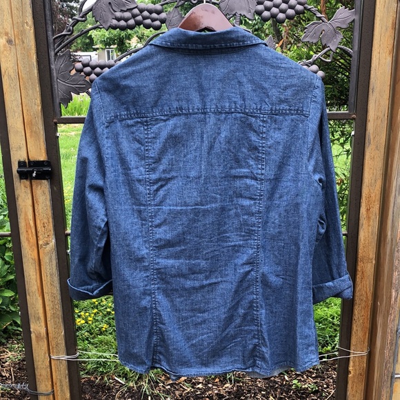 Anne Klein blue mostly cotton jacket/shirt size L - Picture 2 of 5